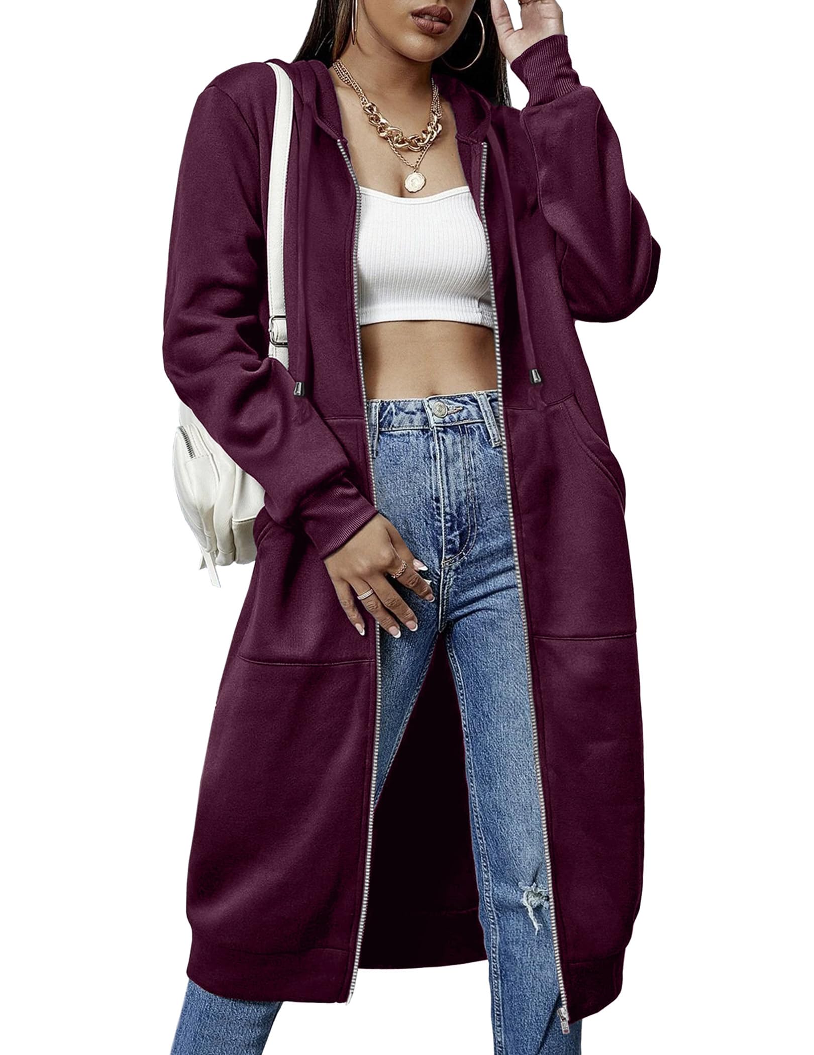 Womens Casual Zip up Fleece Hoodies Long Hoodie Jacket