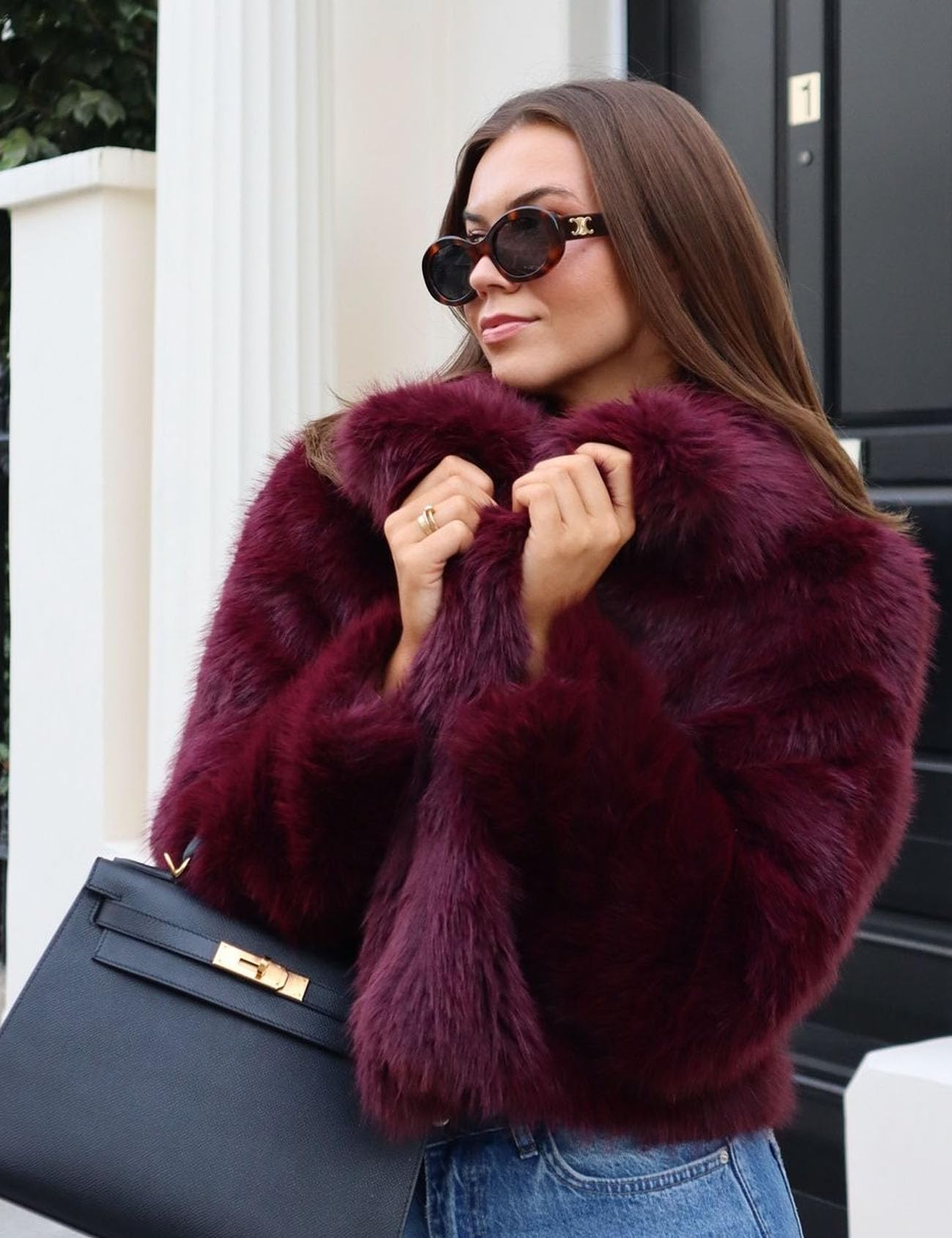 Women  Faux Fur Long Sleeves Loose Open Front  Coat