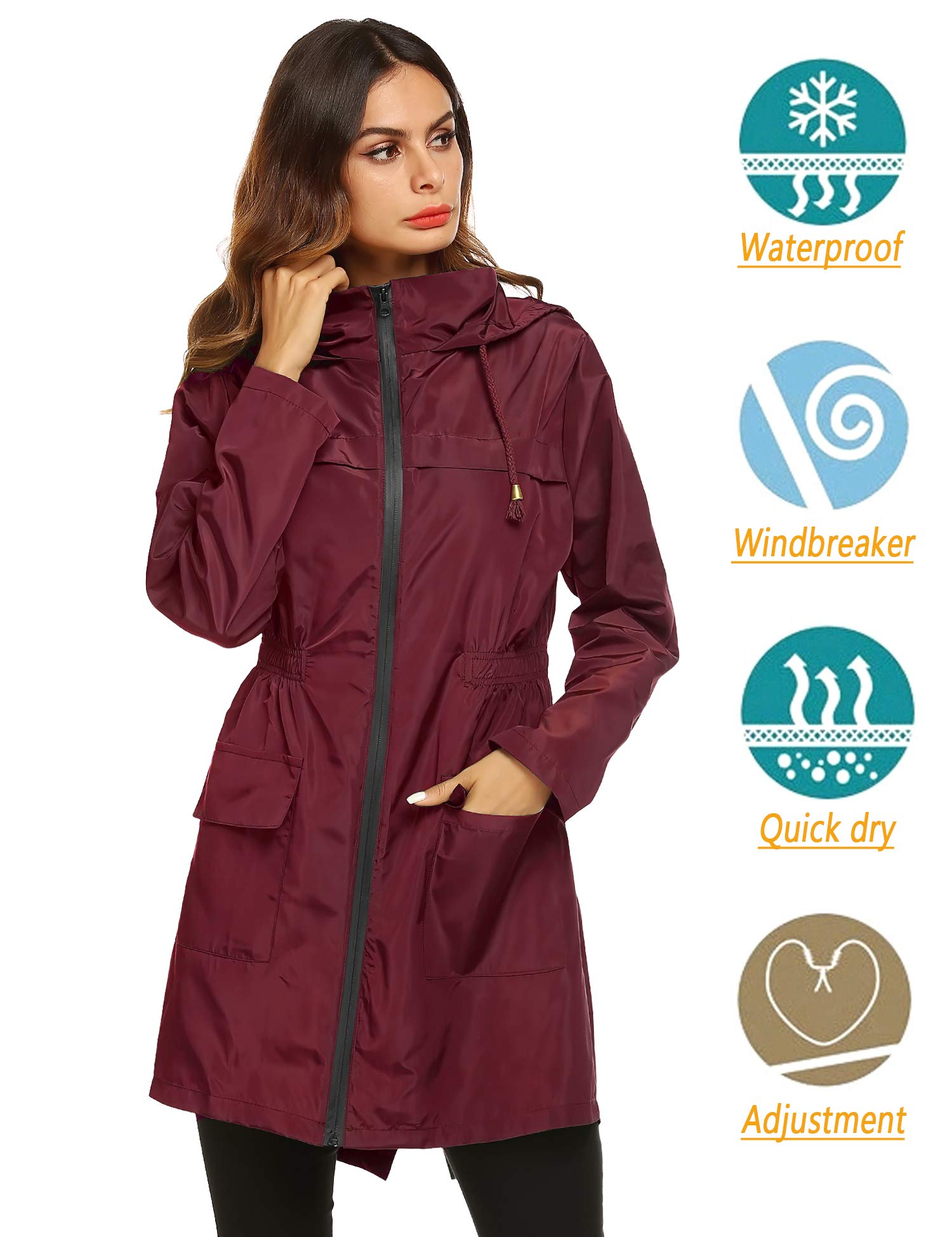 Women's Waterproof Lightweight Rain Jacket Active Outdoor Hooded Raincoat