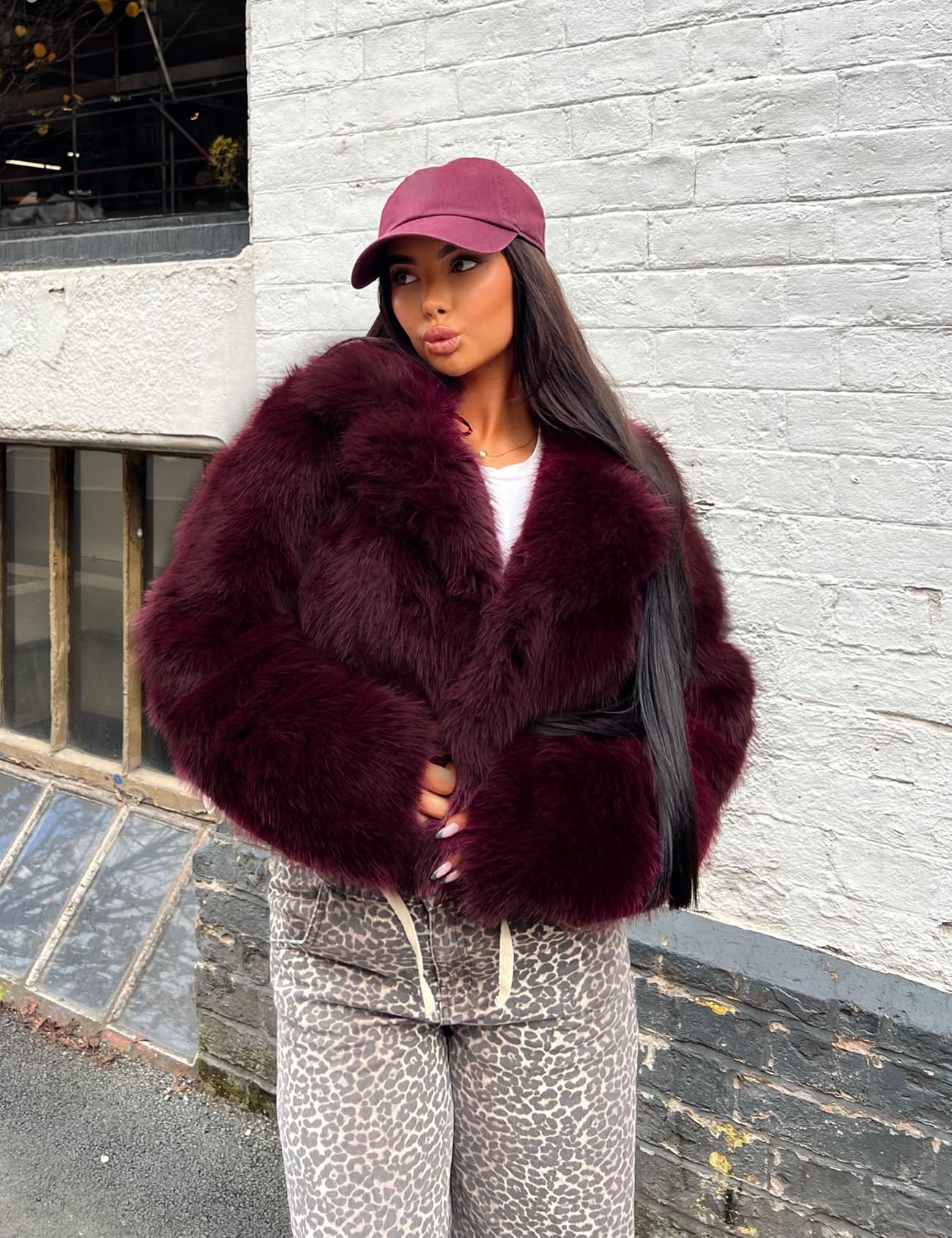 Women  Faux Fur Long Sleeves Loose Open Front  Coat