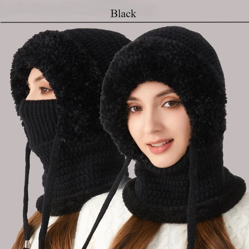 Winter Fleece Knitted Hat and Warm Hooded Neck Gaiter