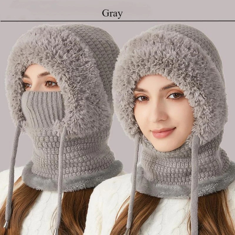 Winter Fleece Knitted Hat and Warm Hooded Neck Gaiter
