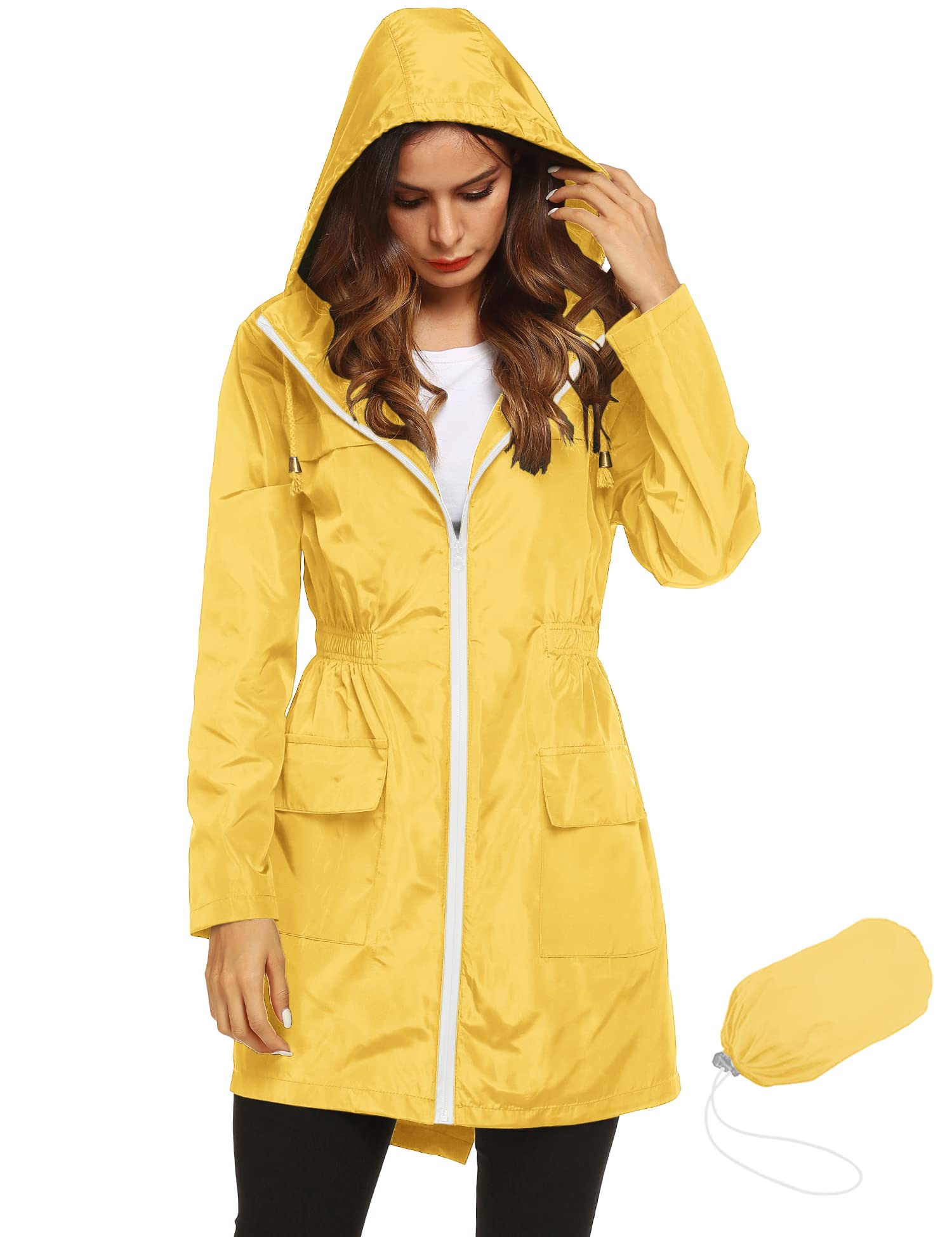 Women's Waterproof Lightweight Rain Jacket Active Outdoor Hooded Raincoat