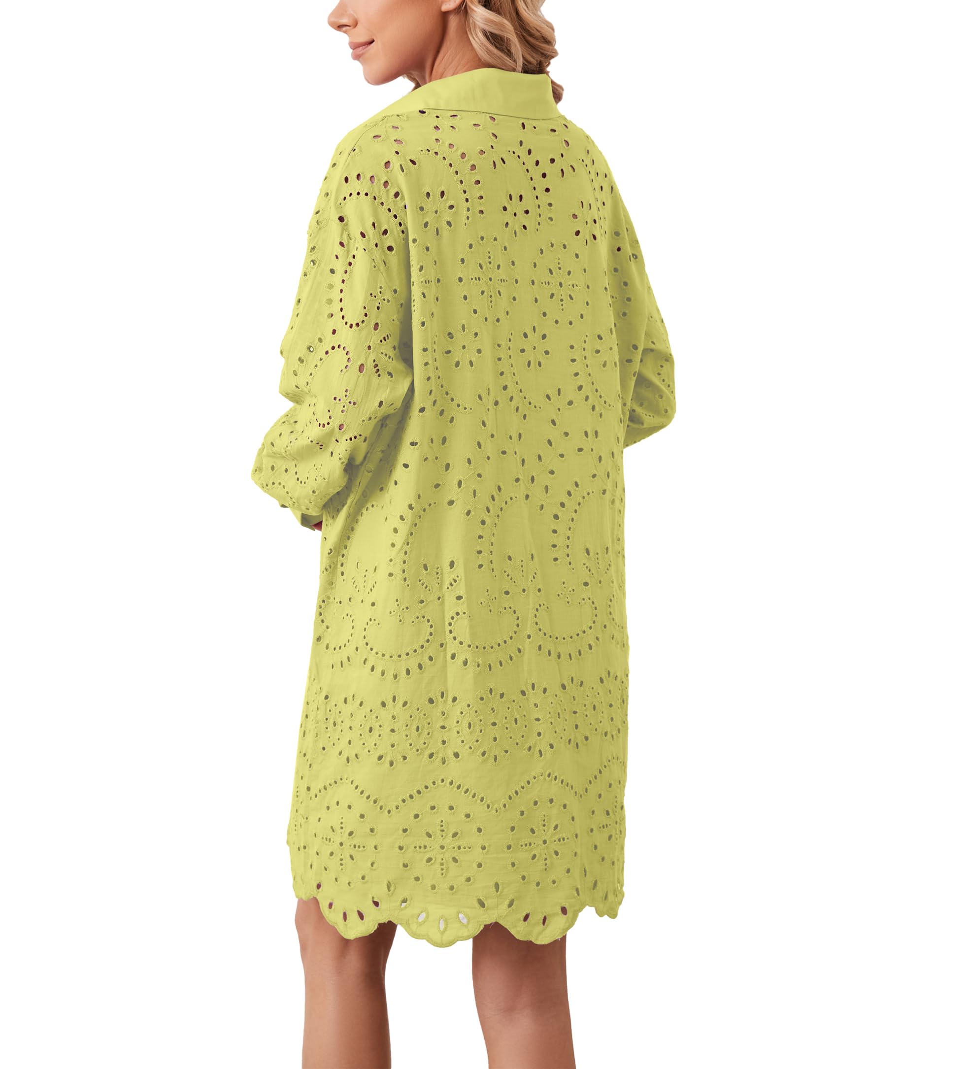 Women's Hollow Out Button Down Lapel Loose Mini Shirt Dress