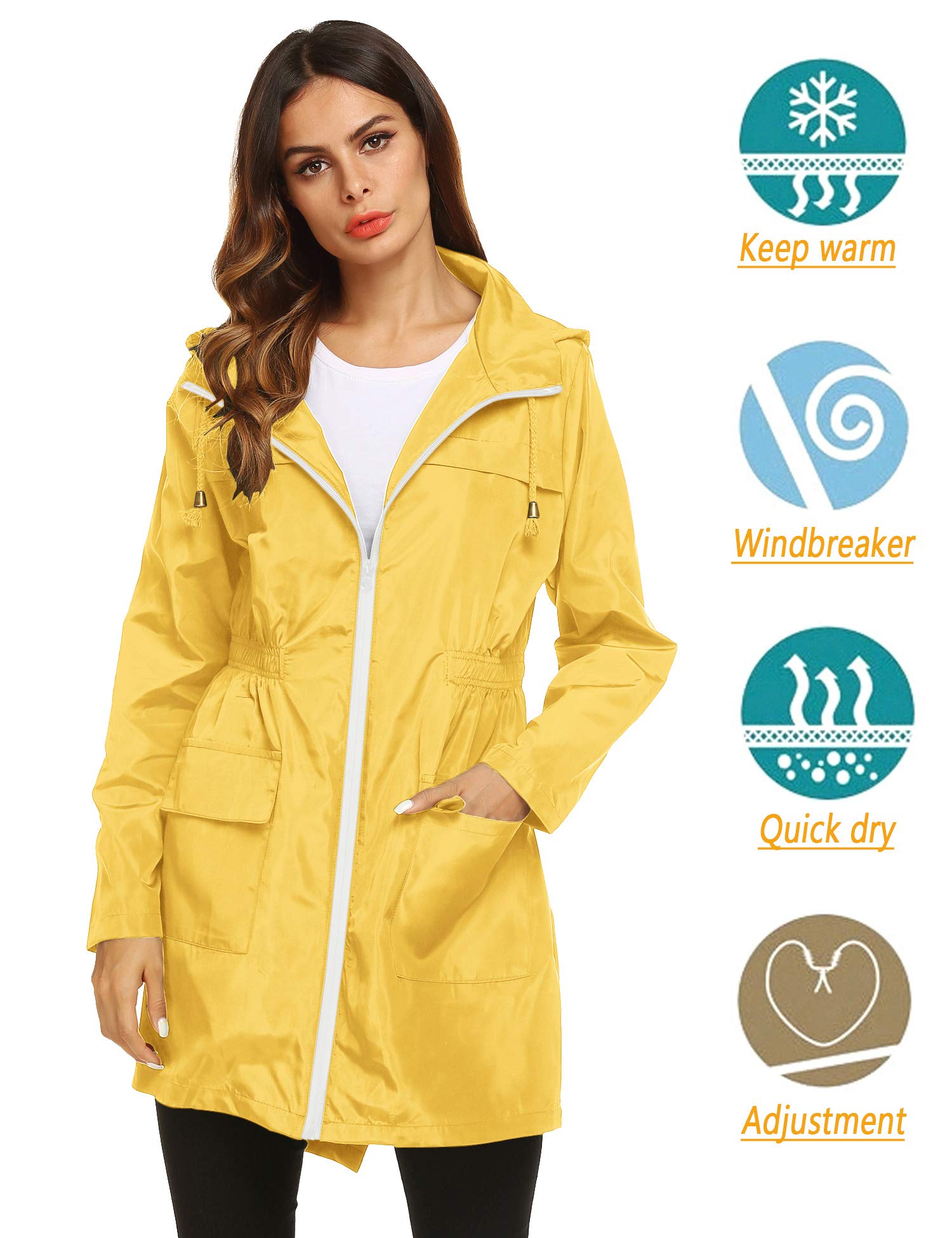 Women's Waterproof Lightweight Rain Jacket Active Outdoor Hooded Raincoat
