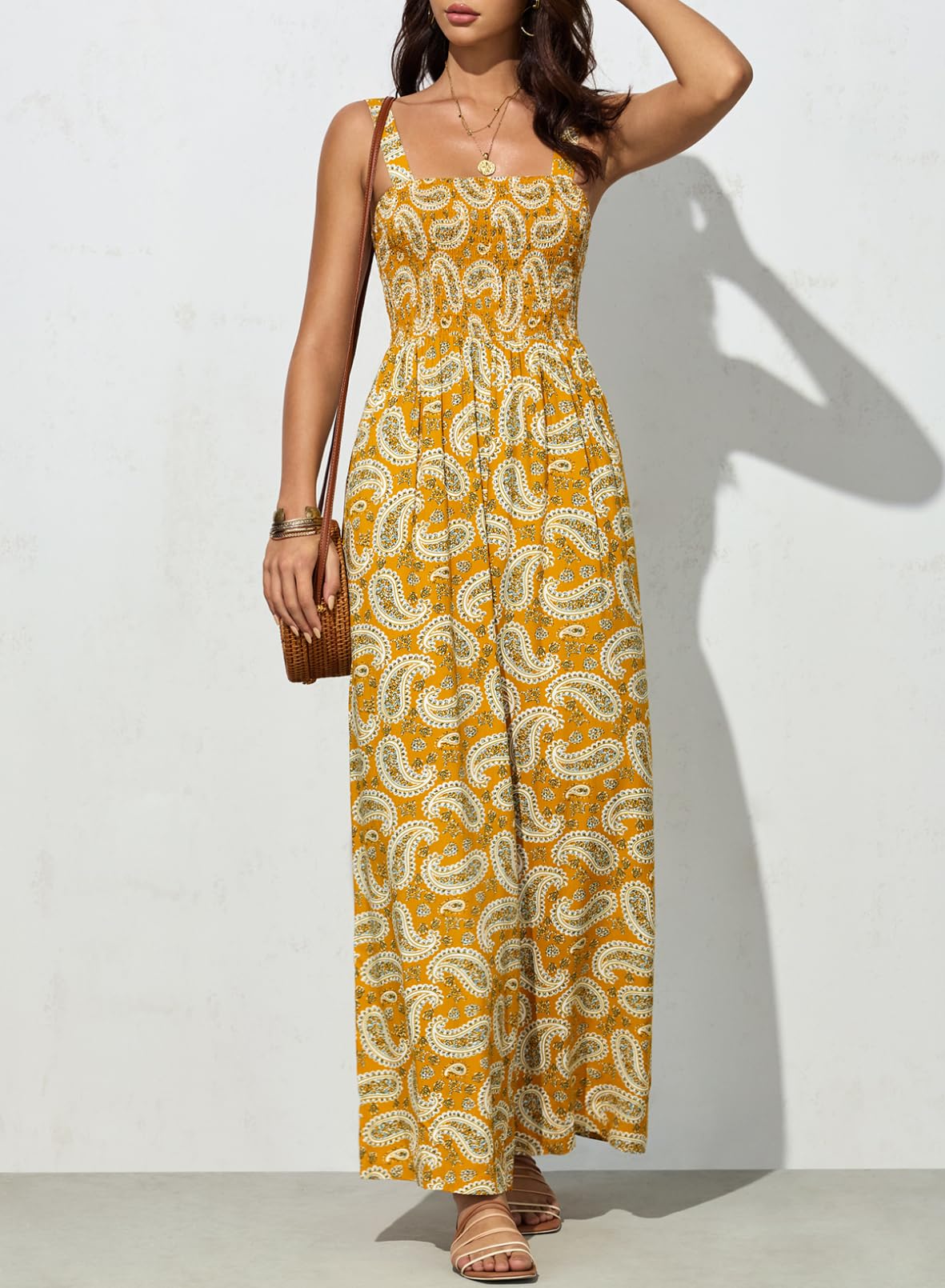 Womens Overalls Casual Floral Print Sleeveless Jumpsuit with Pockets