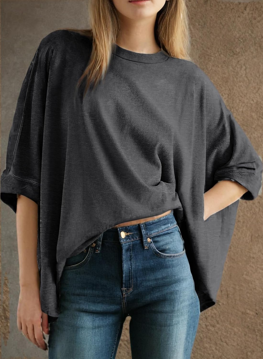 Summer Shirts 2025 Womens Solid T Shirts for Women Loose Oversized Tops Basic Tee(buy 3 free shipping!!!)