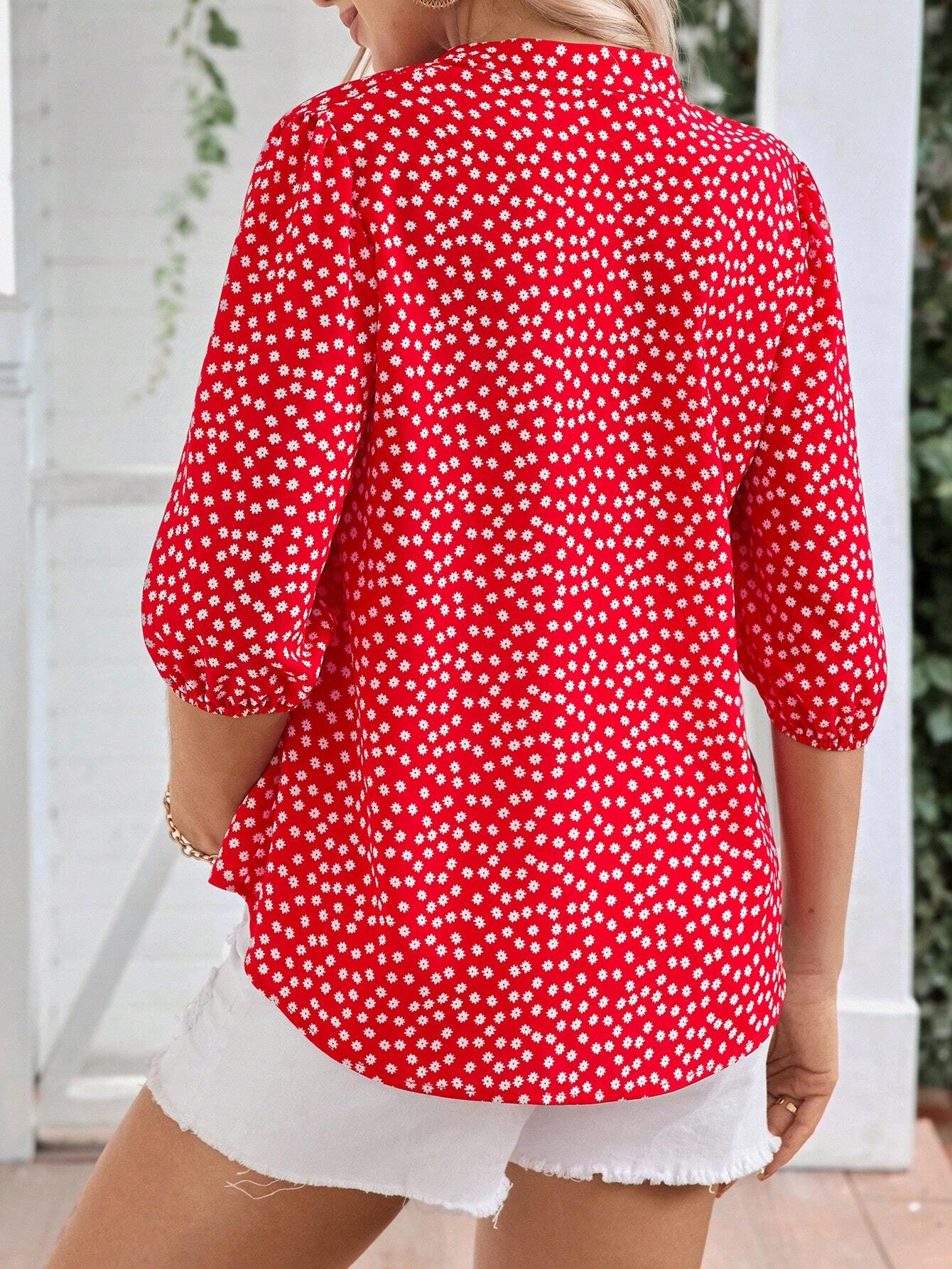 Women's Floral Print Half Sleeve Button Down Shirt Blouse (BUY 2 FREE SHIPPING)