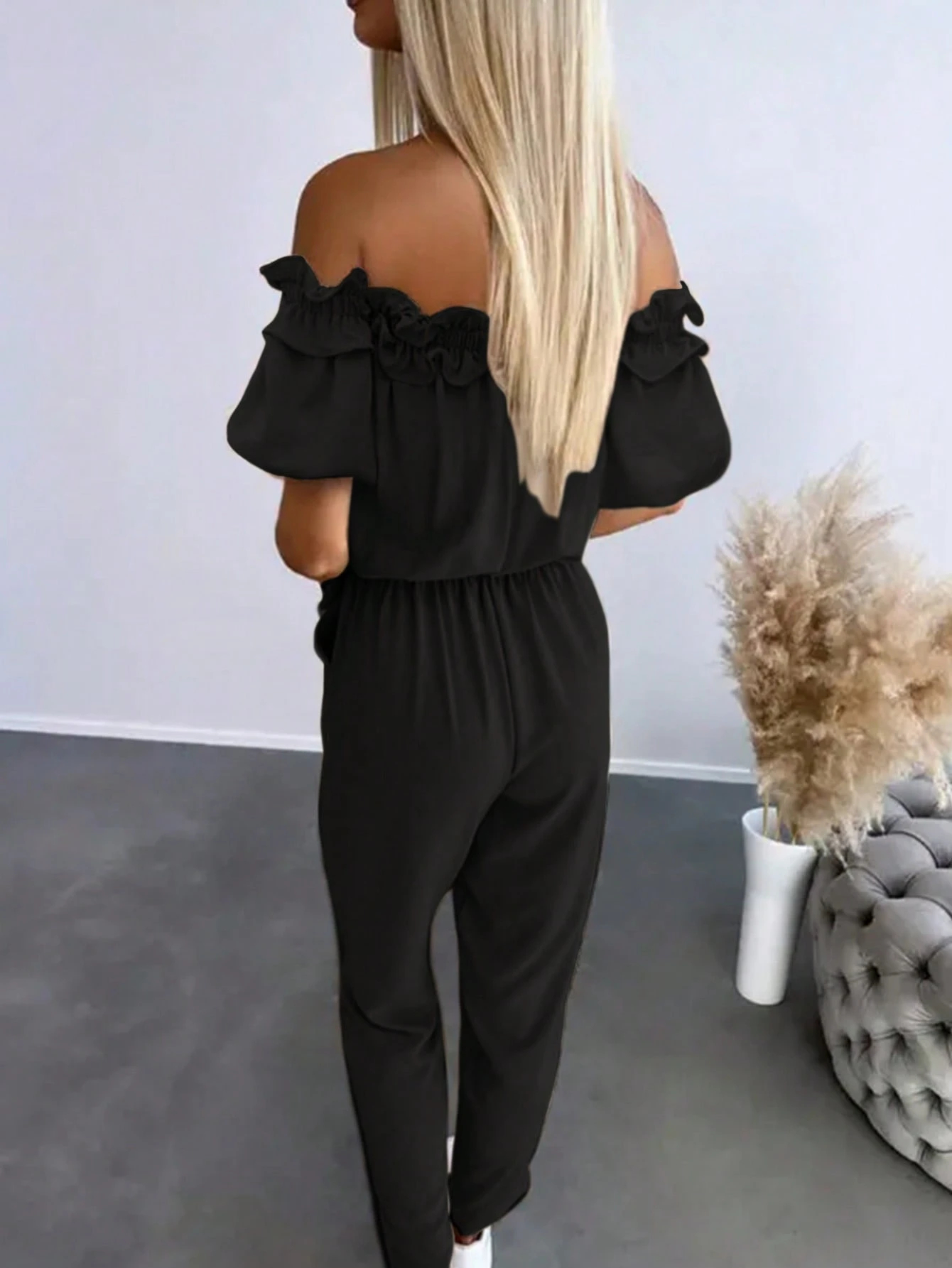 Women's Solid Color Off-Shoulder Short Sleeve Pleated Casual Jumpsuit (Buy 2 Free Shipping!!!)