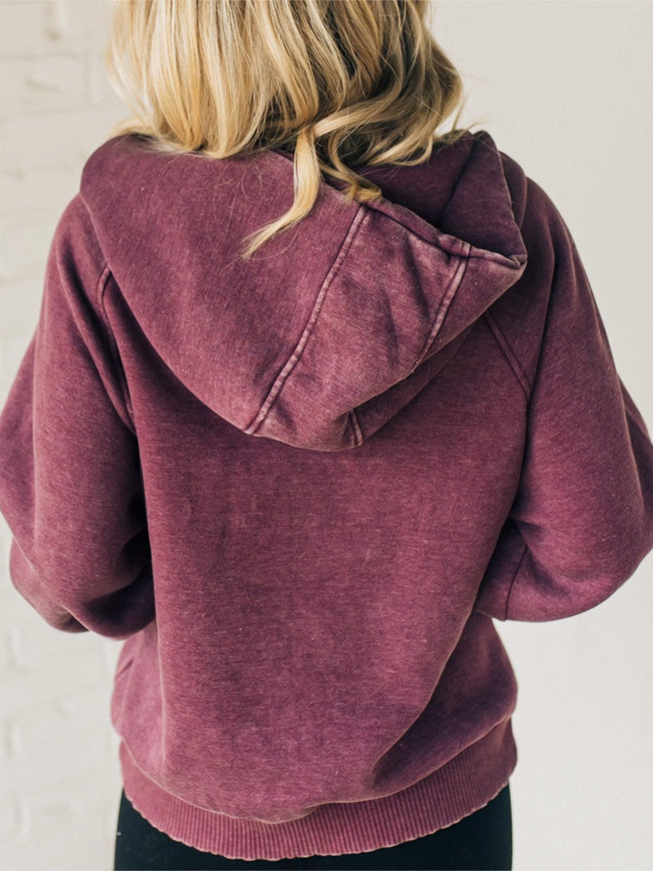 Women's Zip Henley Acid Wash Fleece Hoodie (Buy 2 Free Shipping)
