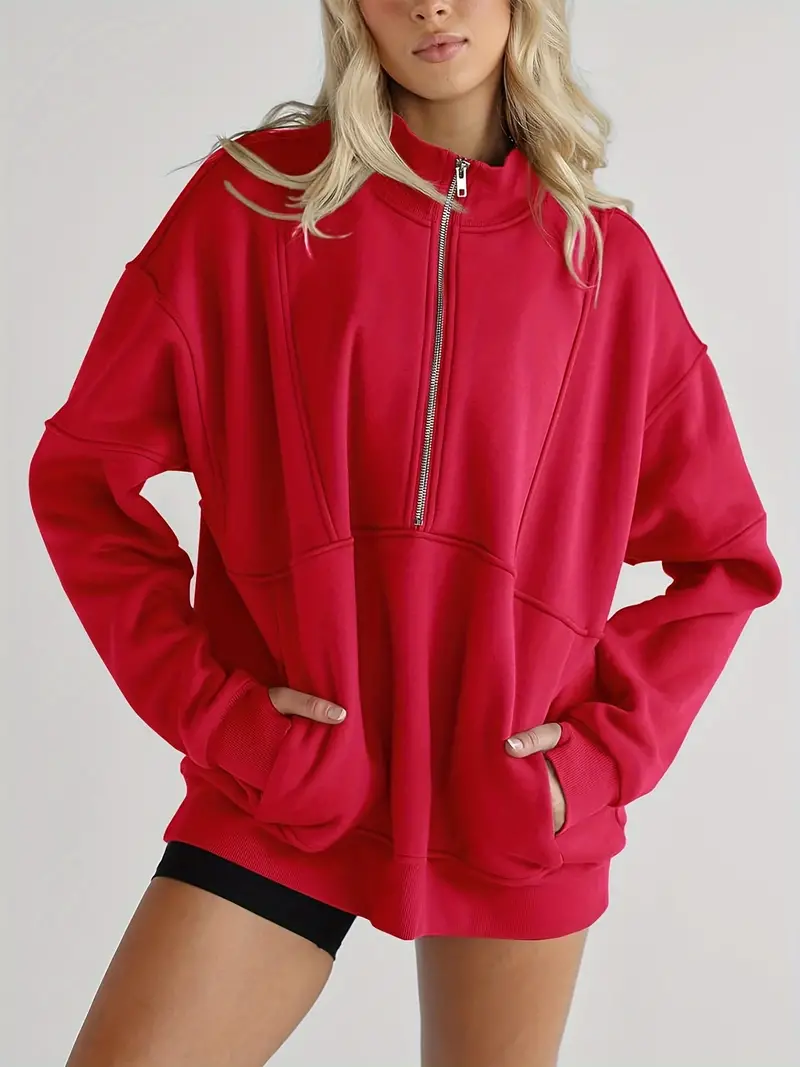  Solid color half-zip pullover sweatshirt
