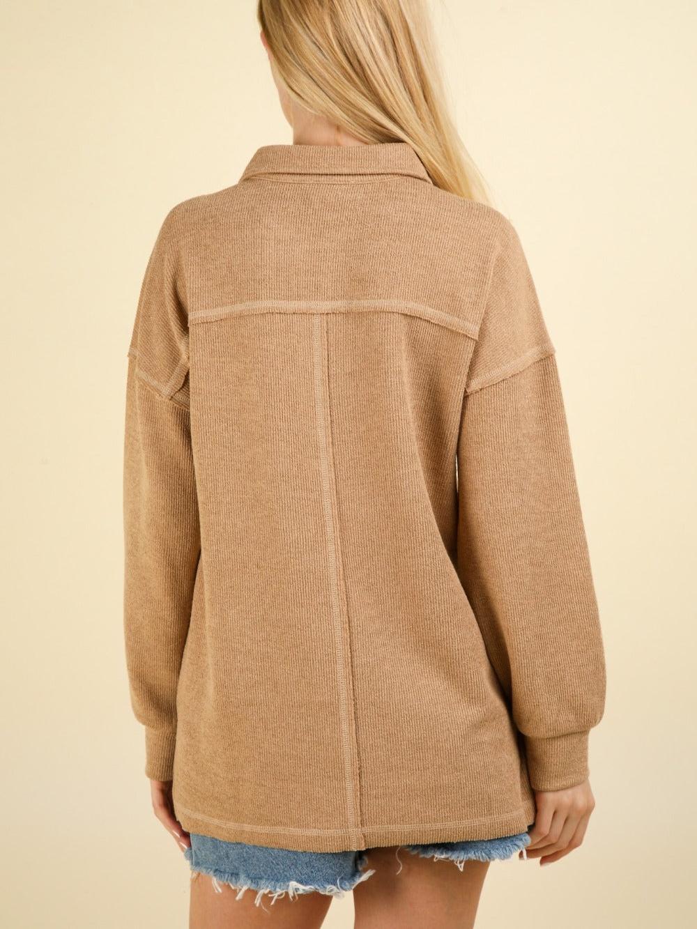 Collared Half Button Knit Top with Pockets