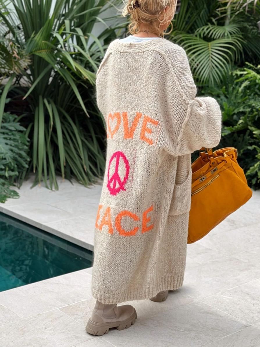 Letter Dropped Shoulder Long Sleeve Cardigan