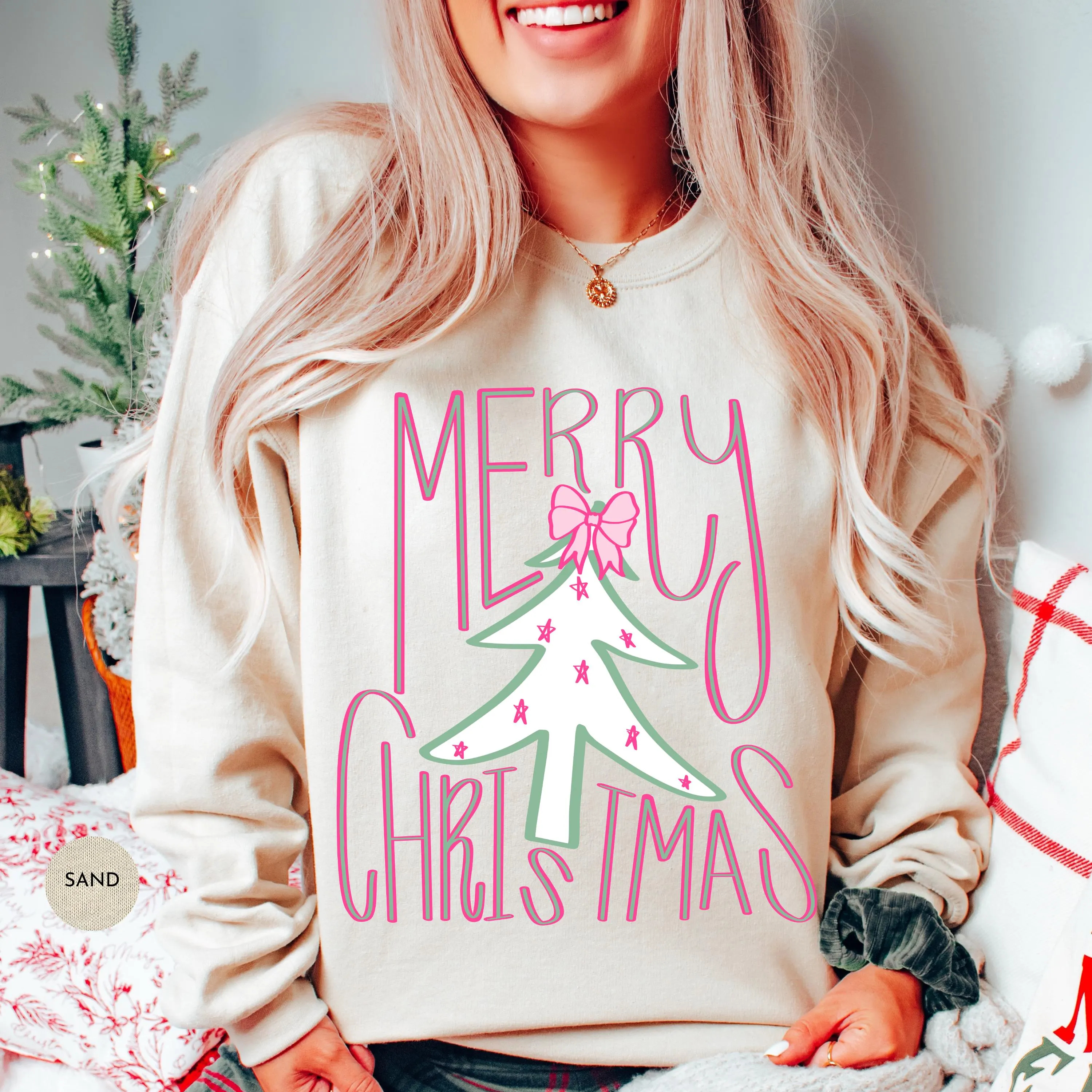 Retro "Merry Christmas" Tree Graphic Holiday Sweatshirt