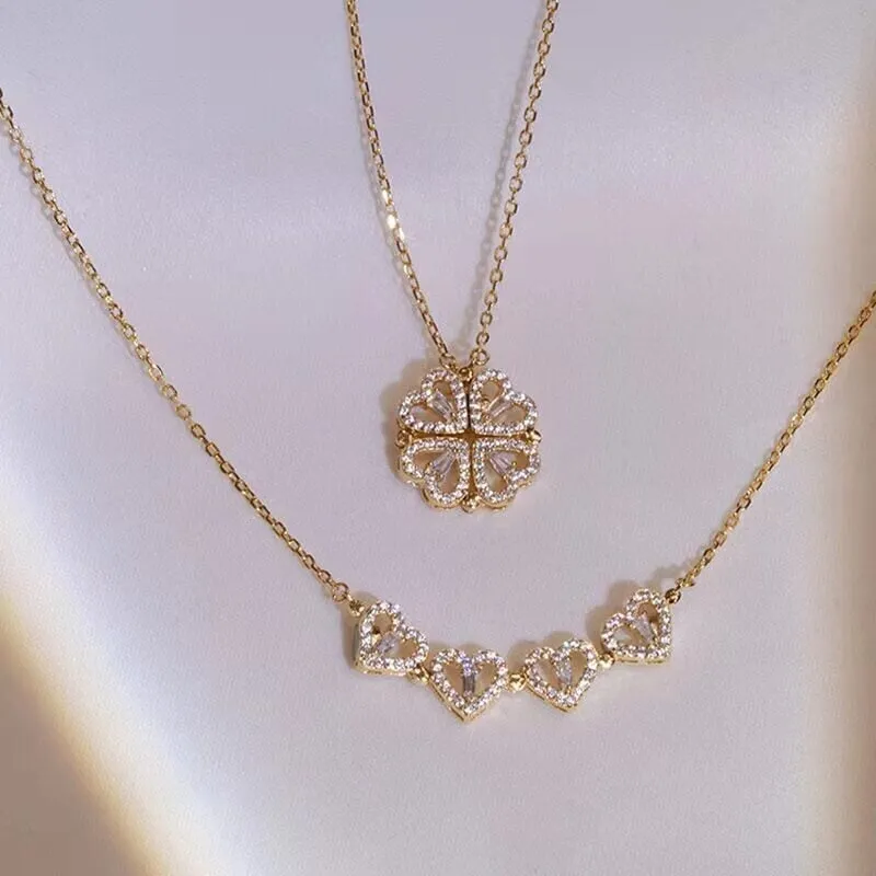 🎄Christmas Hot Sale🎁Four Leaf Heart Shape Lucky Necklace