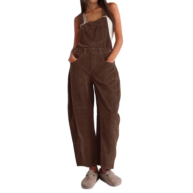 Women's Oversized Corduroy Overalls – Relaxed-Fit Wide-Leg Dungarees for Casual Daily Wear