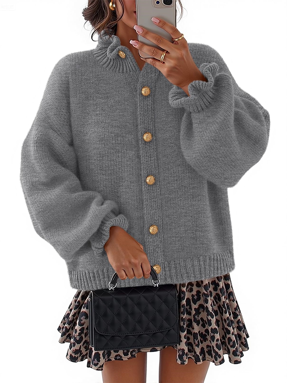 Women's Ruffle Button Down Long Sleeve Chunky Cardigan Sweaters