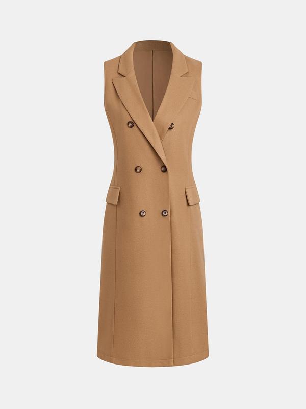 Women's Double Button Lapel Neck Longline Vest Overcoat
