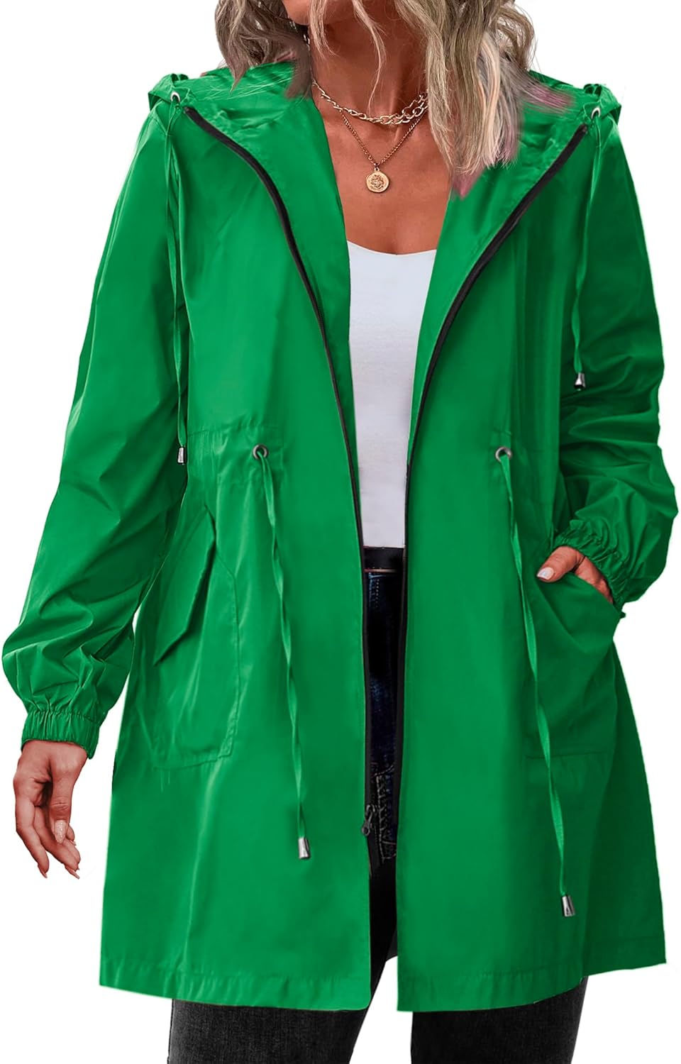 Women's Plus Size Lightweight Hooded Waterproof Jackets with Pockets