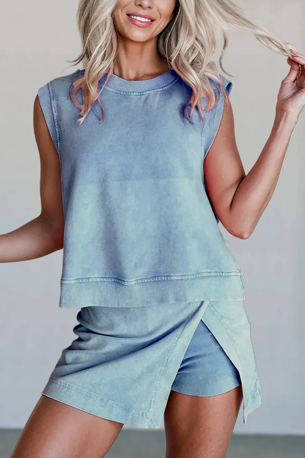 HOT SALE Women's Mineral Wash Tank Top and Slit Skort Set