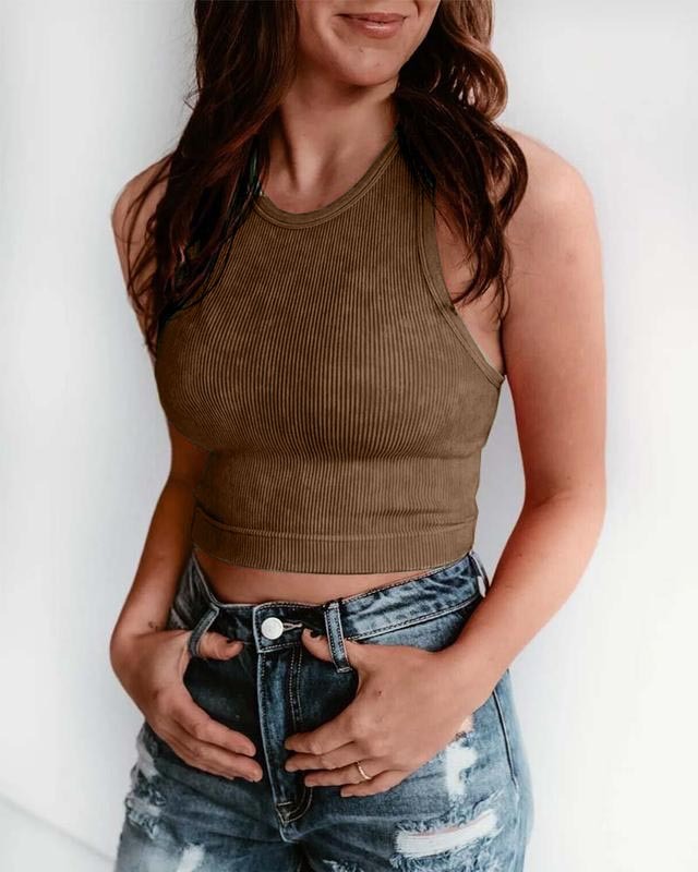 HOT SALE Women's Acid Washed Ribbed Crop Tank with Soft, Stretchy and Supportive