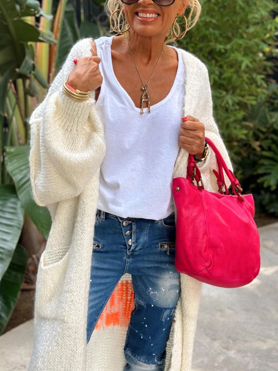 Letter Dropped Shoulder Long Sleeve Cardigan