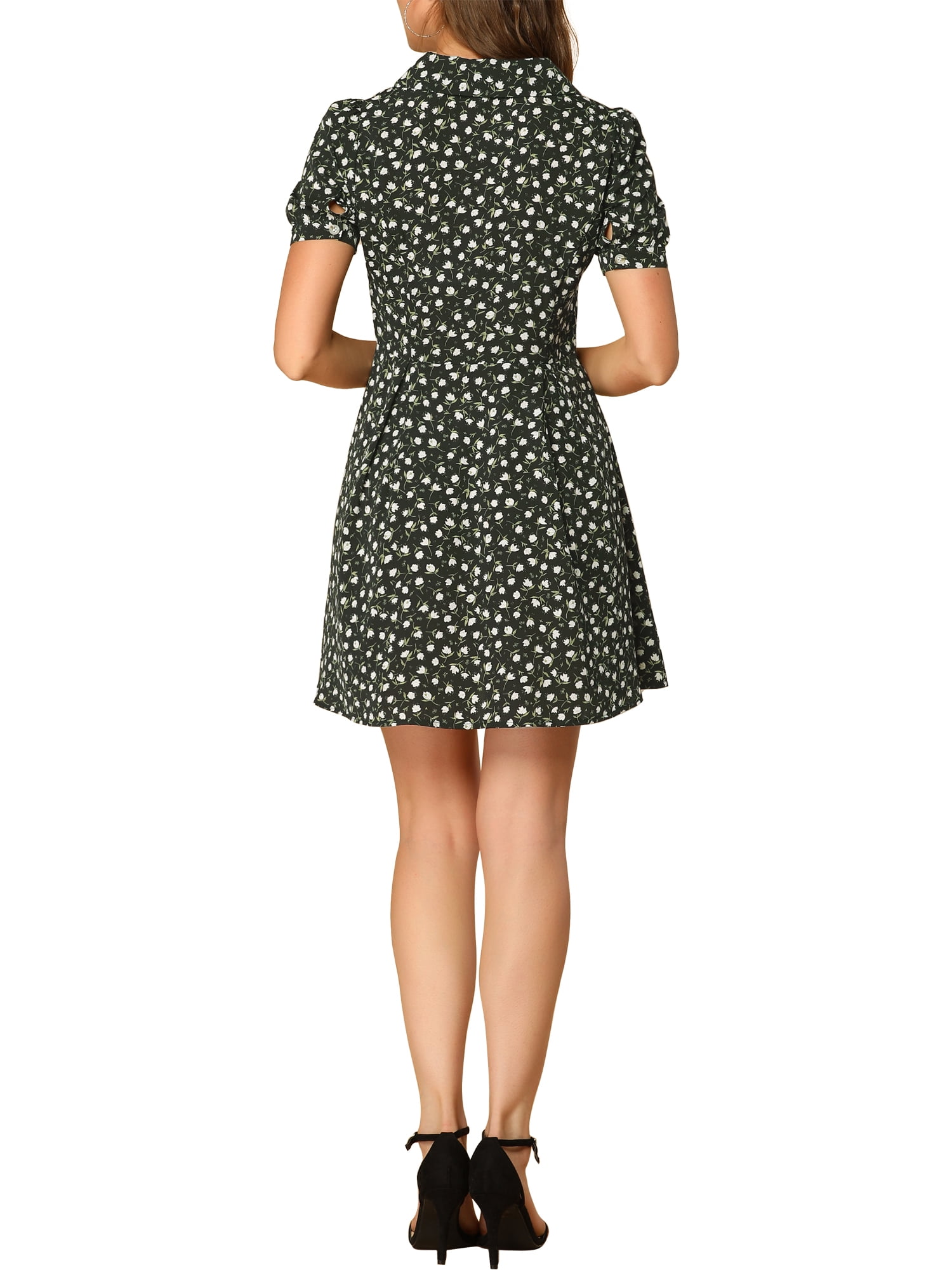 Women's Floral Print Short Sleeve Above Knee Shirt Dress