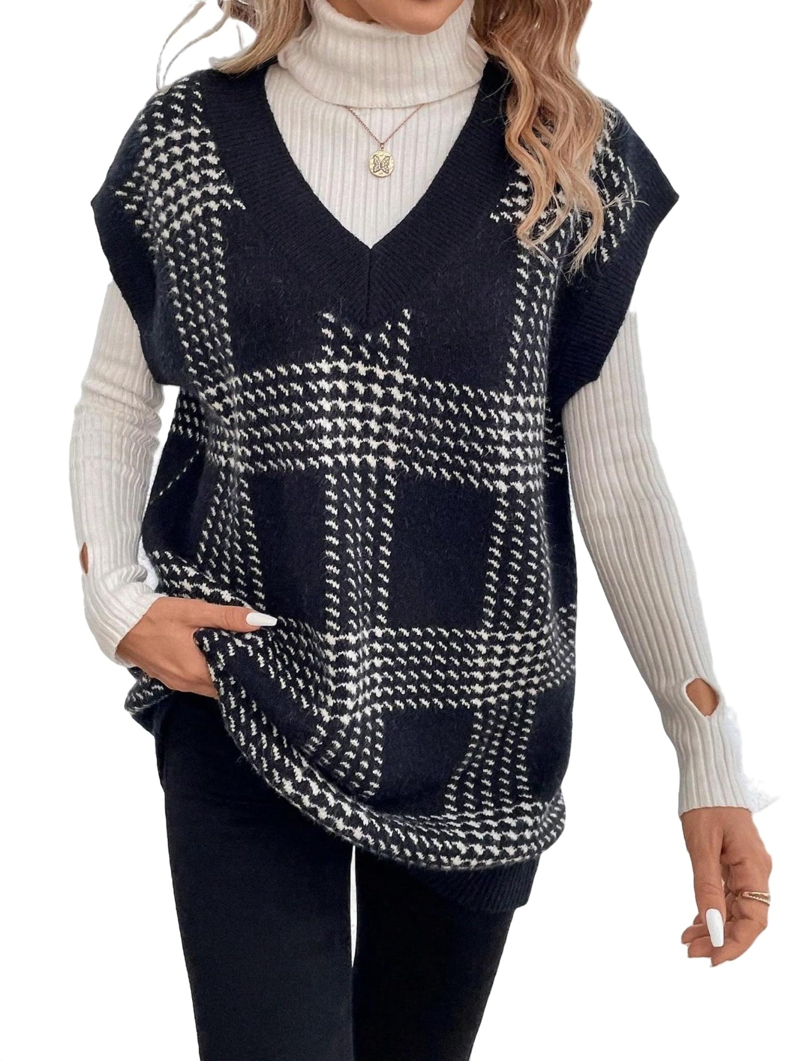 Women's Oversized V Neck Knit Sweater Vest