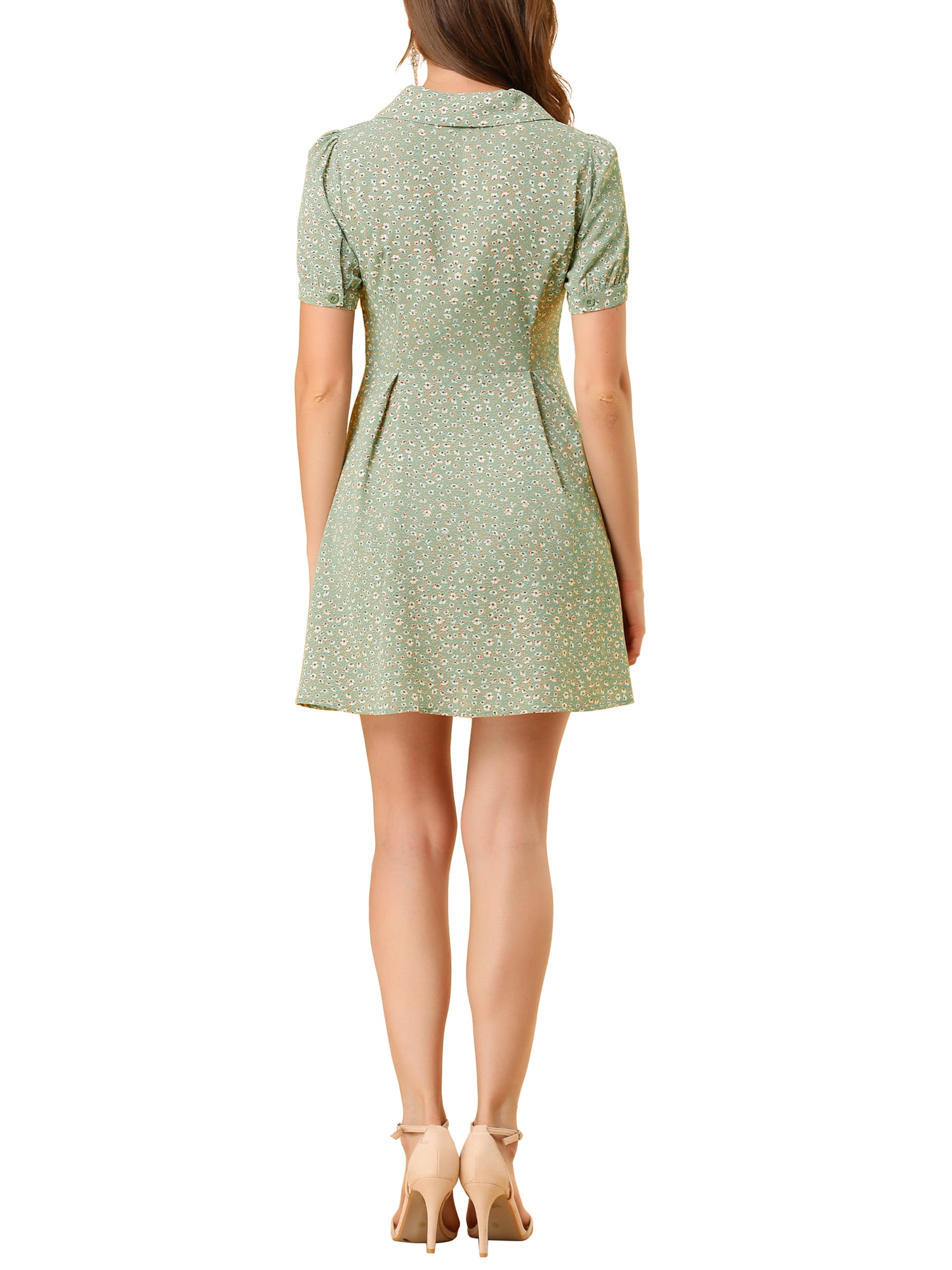 Women's Floral Print Short Sleeve Above Knee Shirt Dress