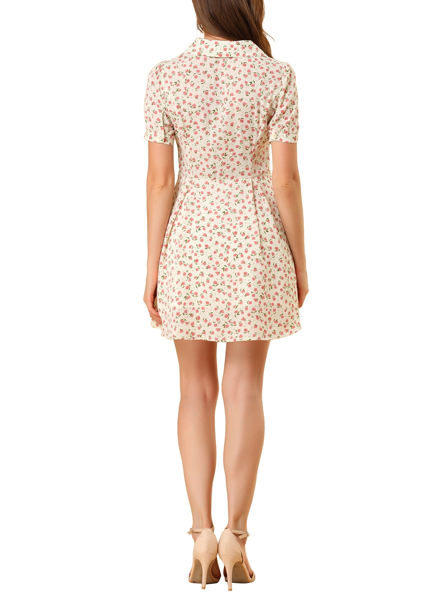 Women's Floral Print Short Sleeve Above Knee Shirt Dress