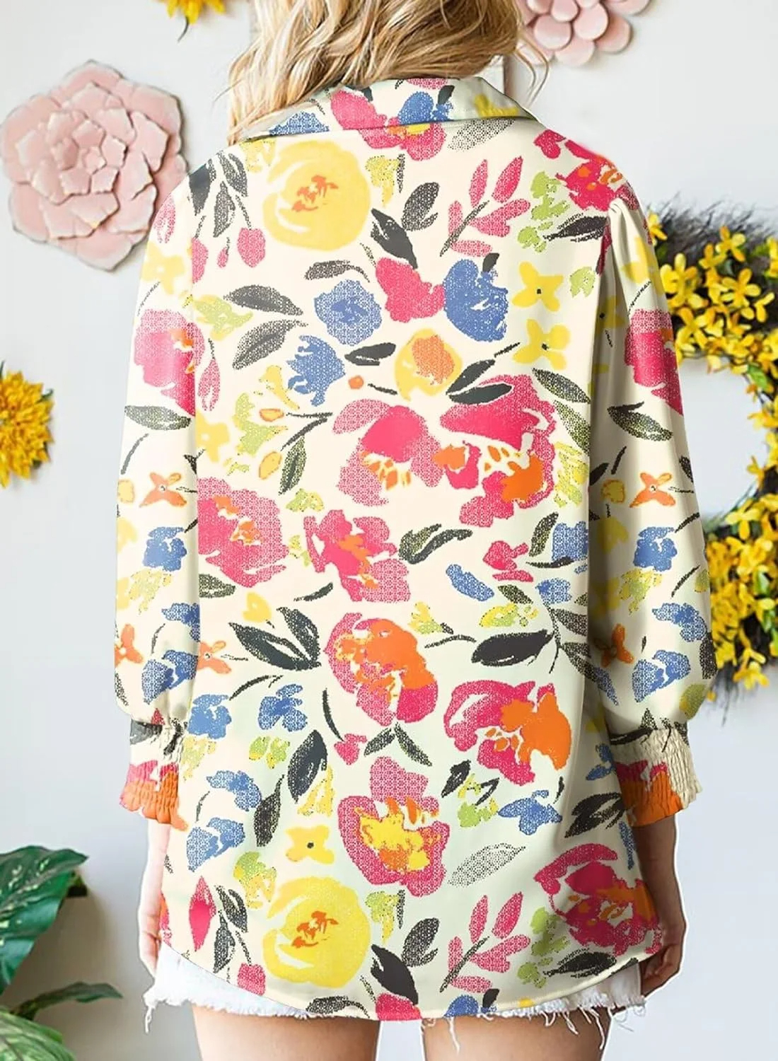 Women's Loose V-Neck Paisley Print Lantern Sleeve Blouse Top