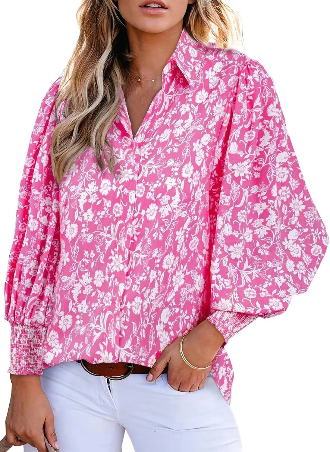 Women's Loose V-Neck Paisley Print Lantern Sleeve Blouse Top