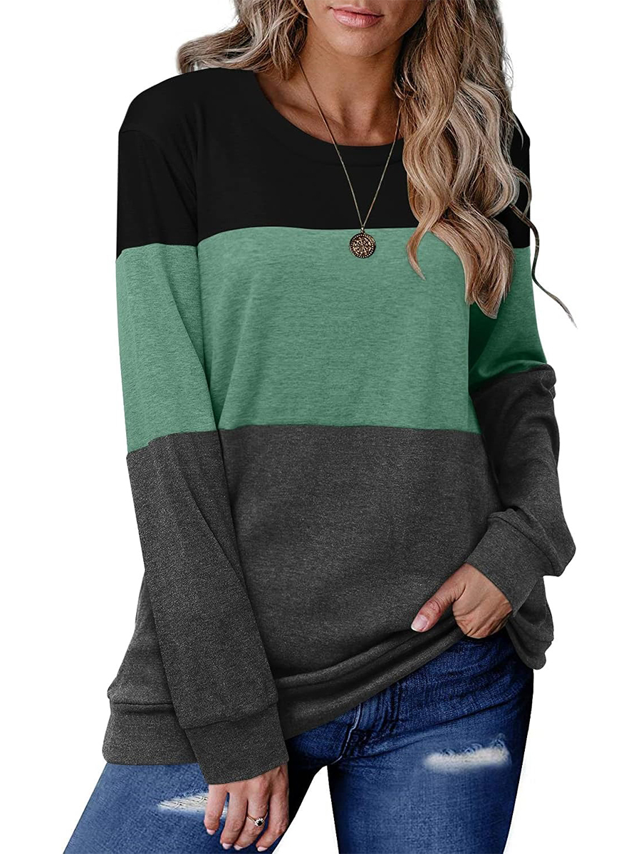 Women's Colorblock Striped Long Sleeve Casual Sweatshirt Tops