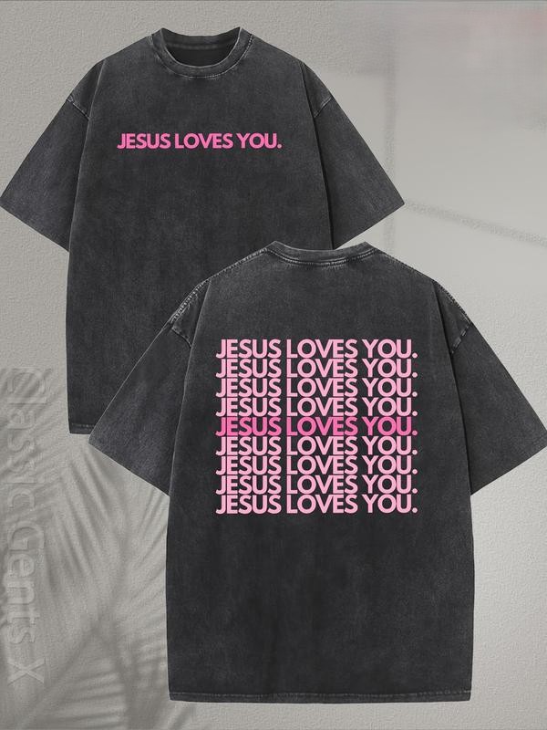 Washed Cotton T-Shirt – “Jesus Loves You” Faith Graphic Tee