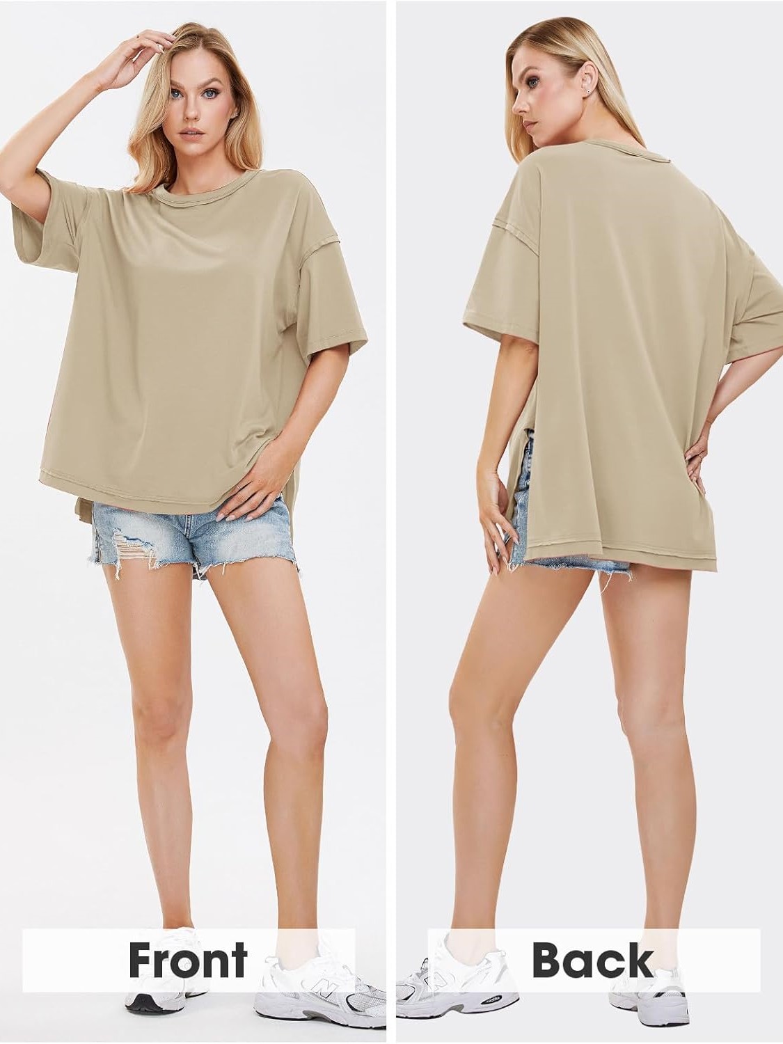 HOT SALE Oversized Crewneck Loose Side Slit Plus T-shirts 