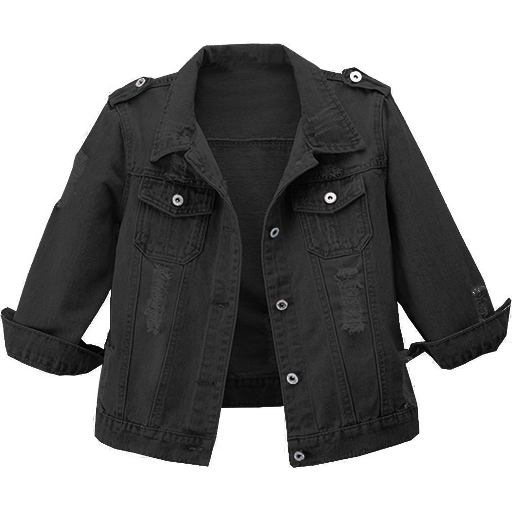 Women's 3/4 Sleeve Washed Ripped Cropped Denim Jackets