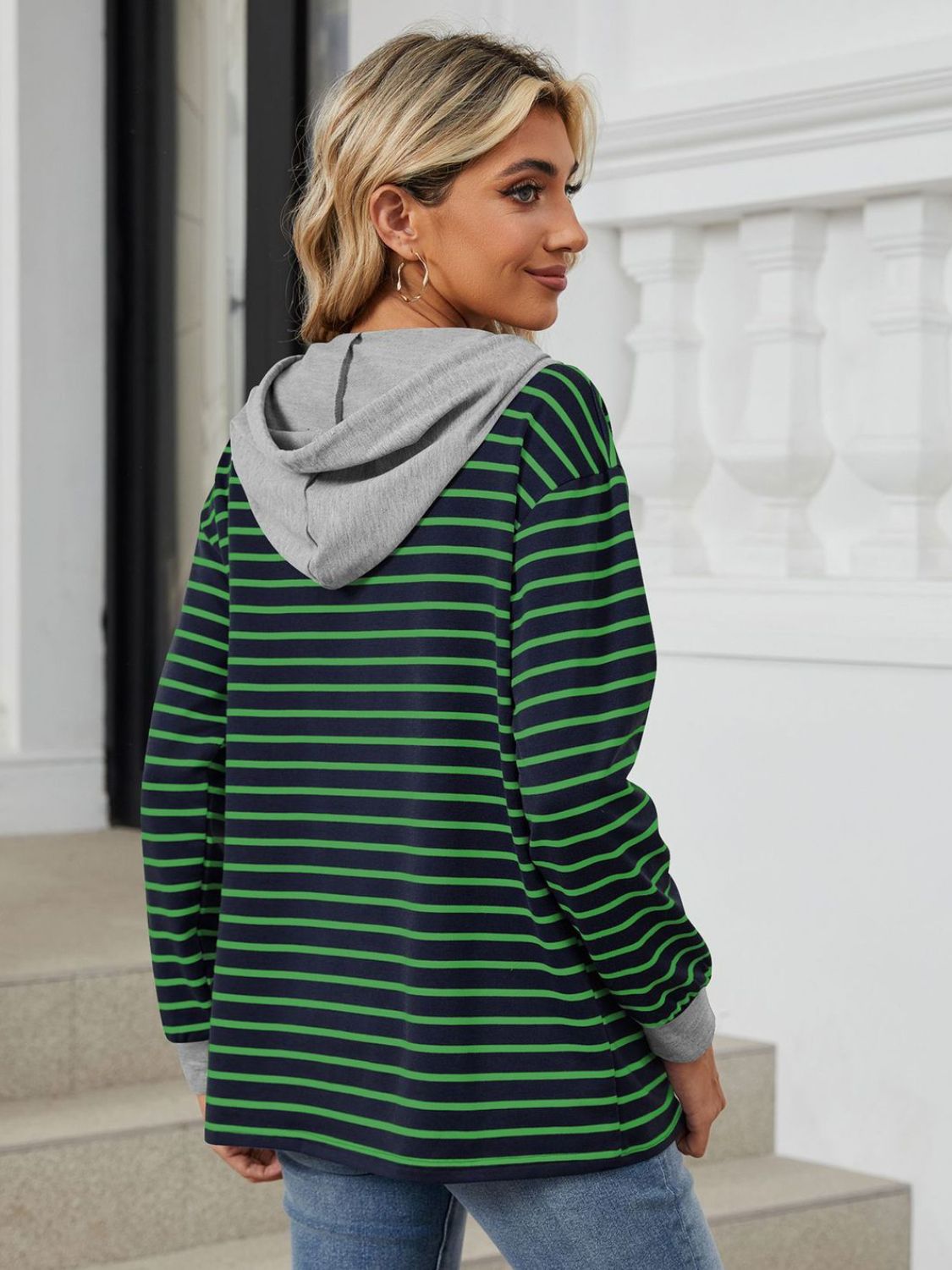 Womens Striped Hoodies Jumper Drawstring Tops