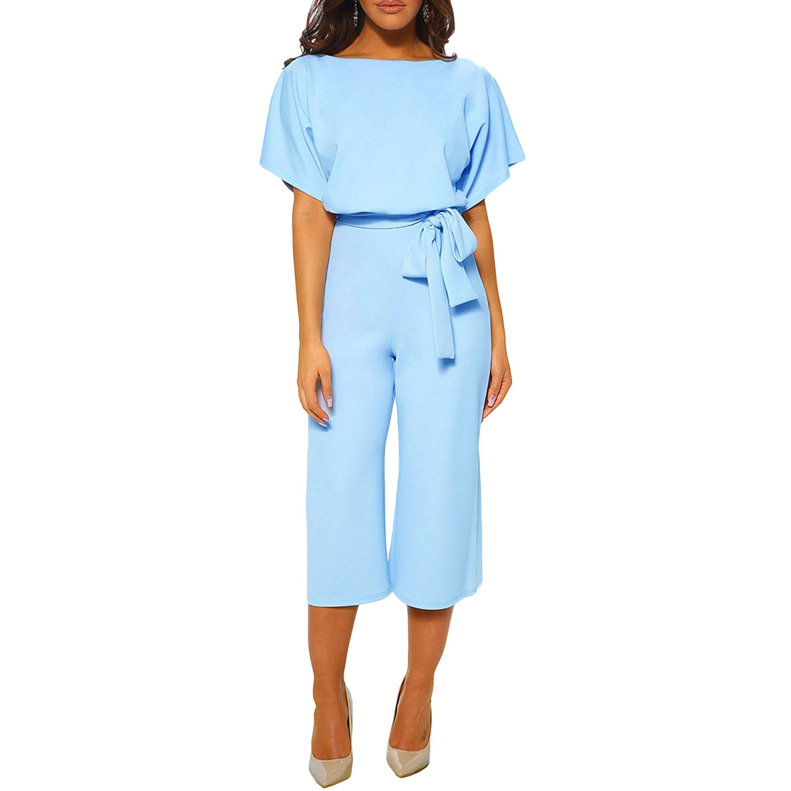 HOT SALE Women's summer and autumn short sleeved jumpsuit with bow tie