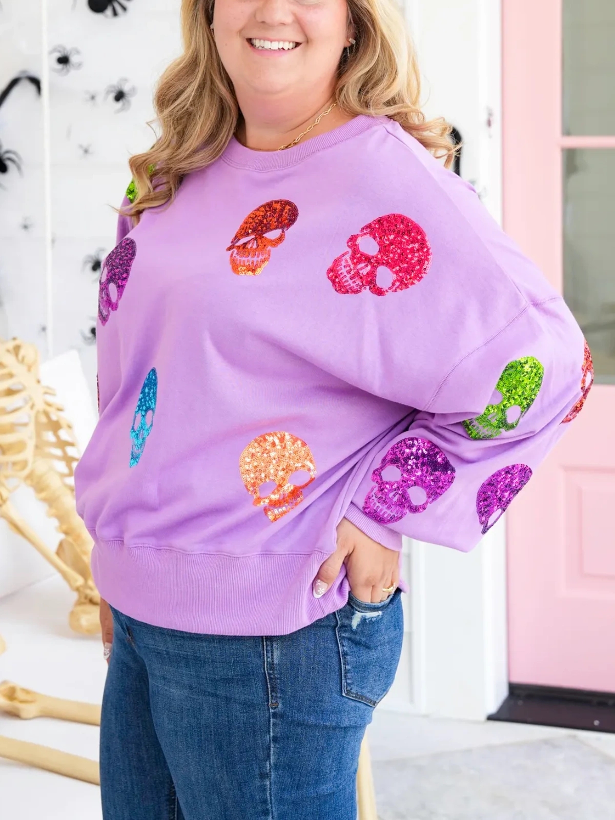 Multi Colored Sequin Skulls Sweatshirt (Buy 2 Free Shipping)