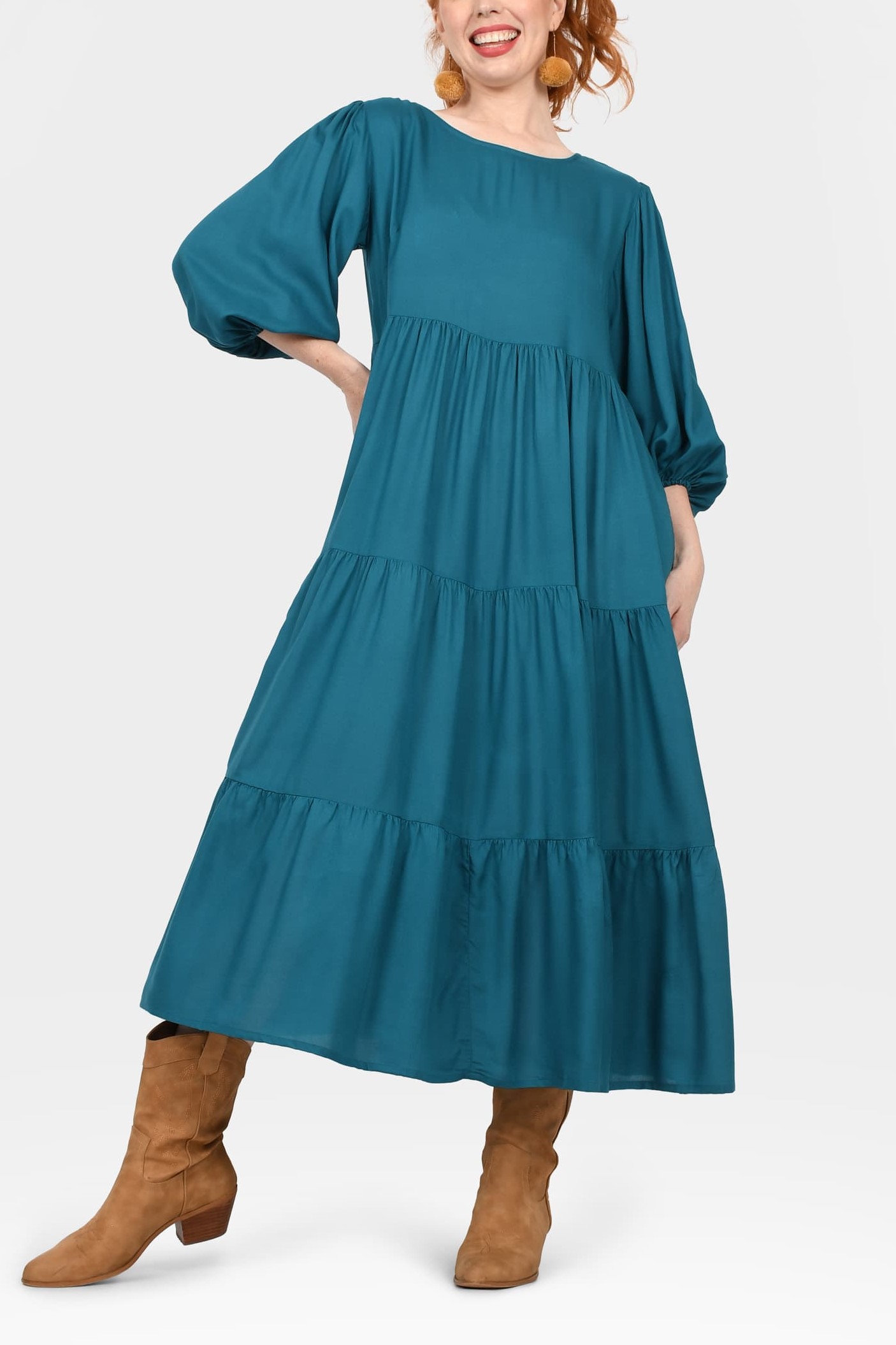 Crew Neck Long Sleeve Layered Maxi Dress