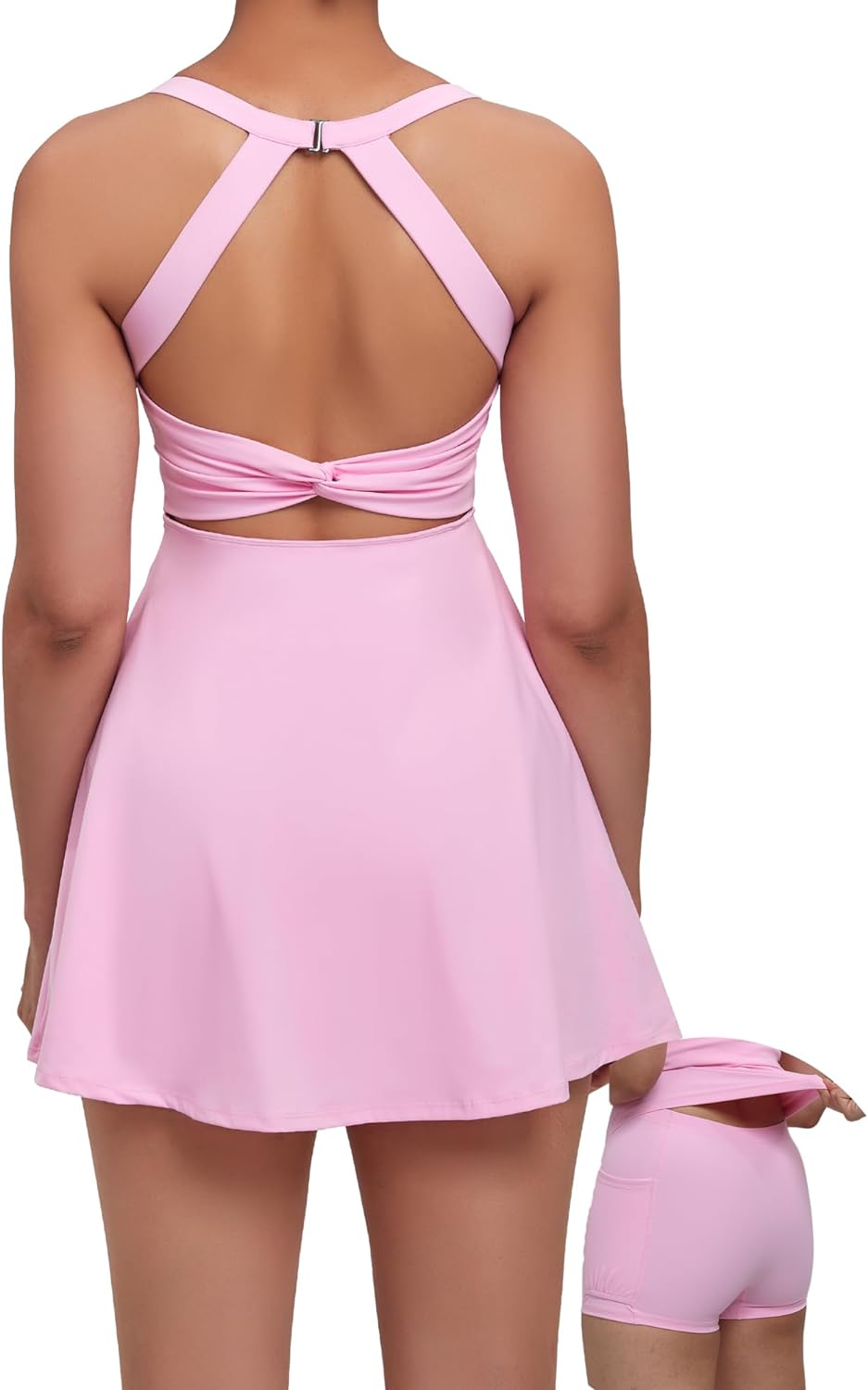 Open-Back with Eazy Peezy Built in Shorts Workout Athletic Dresses