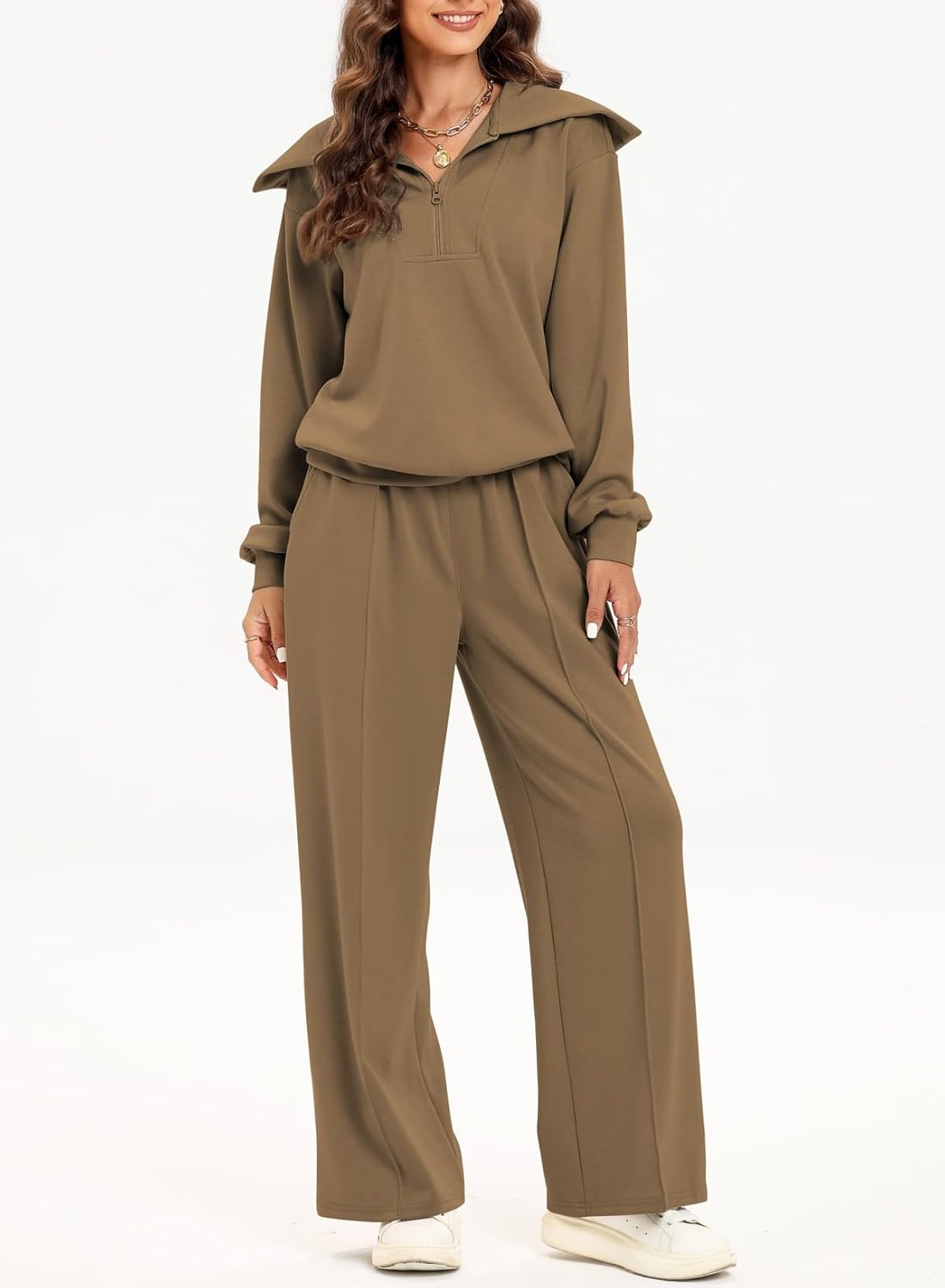 Women's Half Zip Sweatshirt & Wide Leg Sweatpant Tracksuit Set