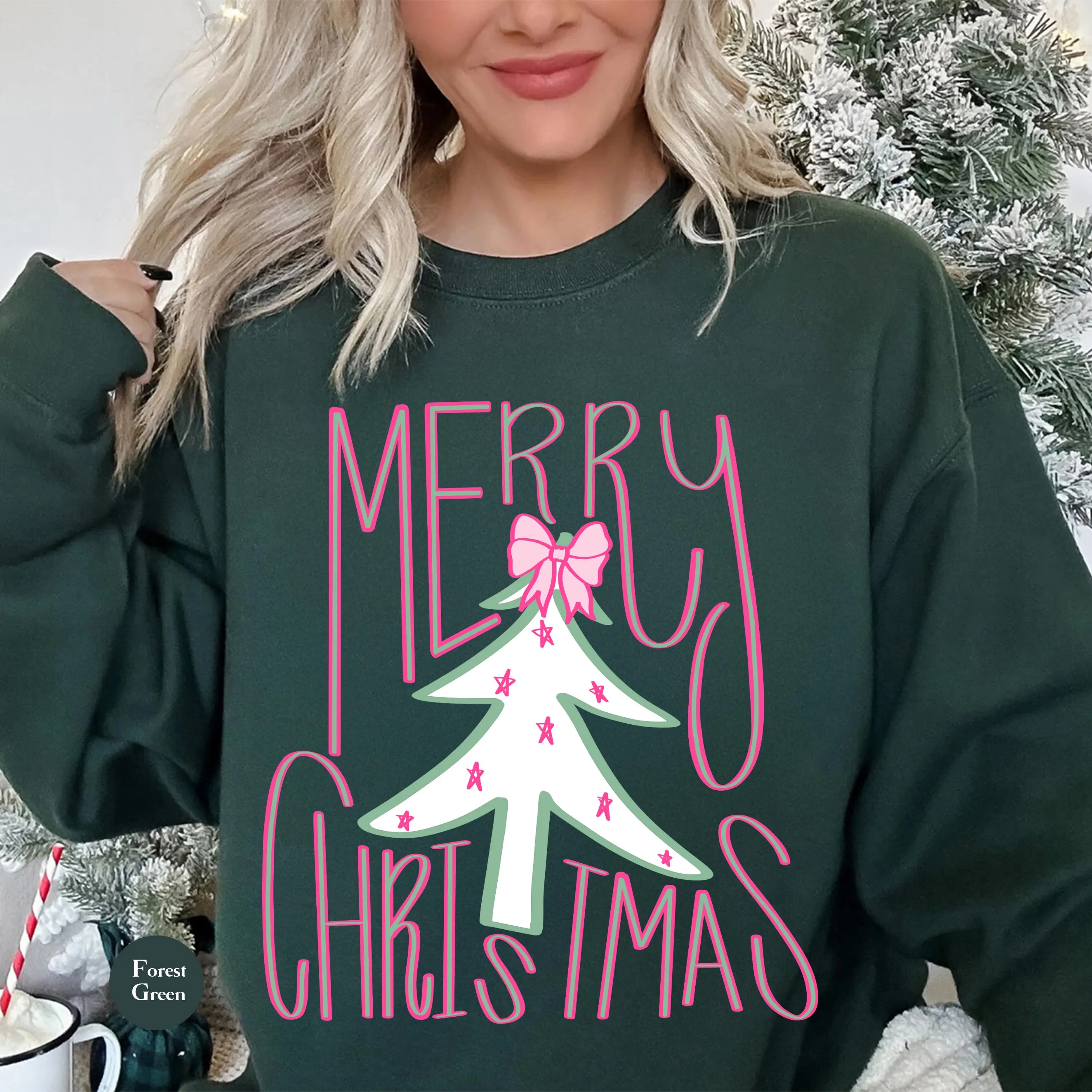 Retro "Merry Christmas" Tree Graphic Holiday Sweatshirt