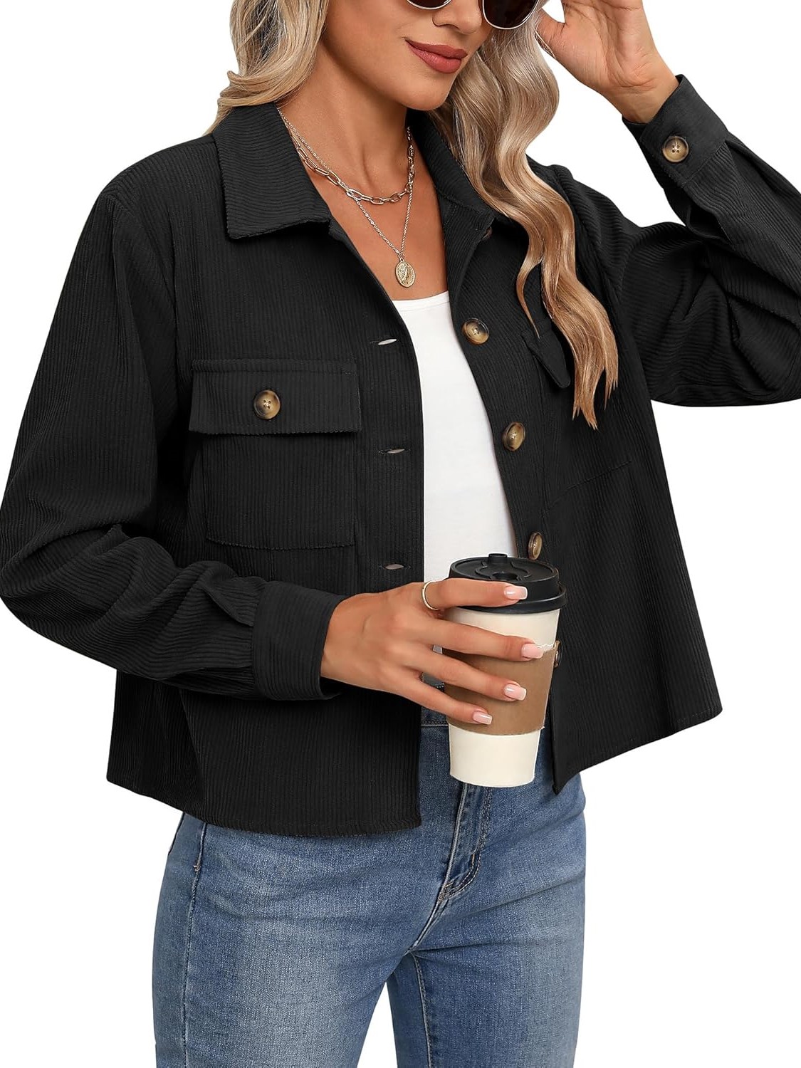 Women’s Fashion Cropped Shackets Button Down Crop Jackets