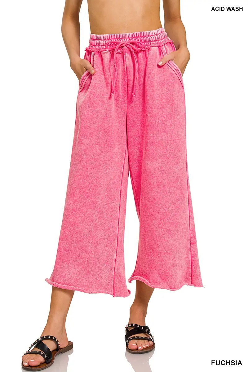 Women's Comfy Acid Wash Palazzo Sweatpants with Pockets