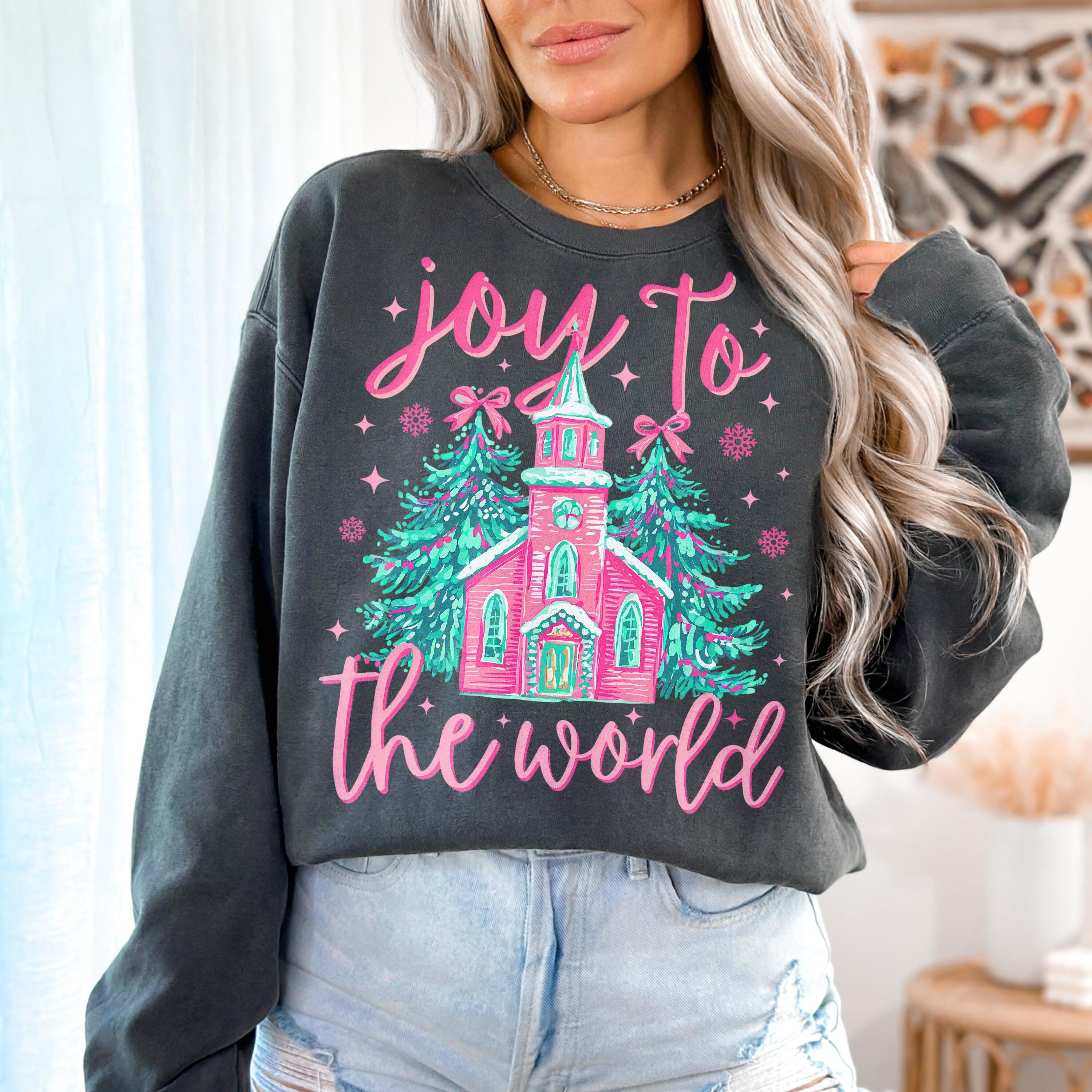 Joy to the World Christmas Watercolor Print Holiday Sweatshirt