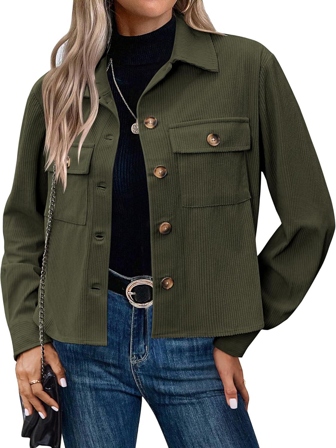 Women’s Fashion Cropped Shackets Button Down Crop Jackets