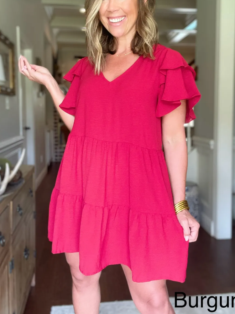 Women's Ruffle Tiered Sleeve Flowy Dress