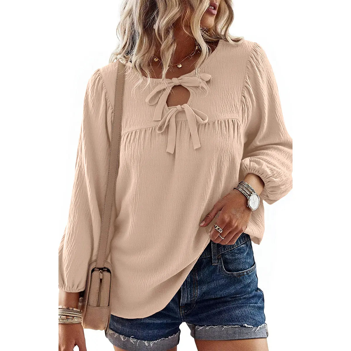 2026 Spring/Summer Women's Casual Solid White Tunic Blouse