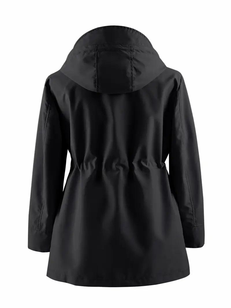 Zip Up Hooded Coat - Adjustable Drawstring Long Sleeve Outerwear